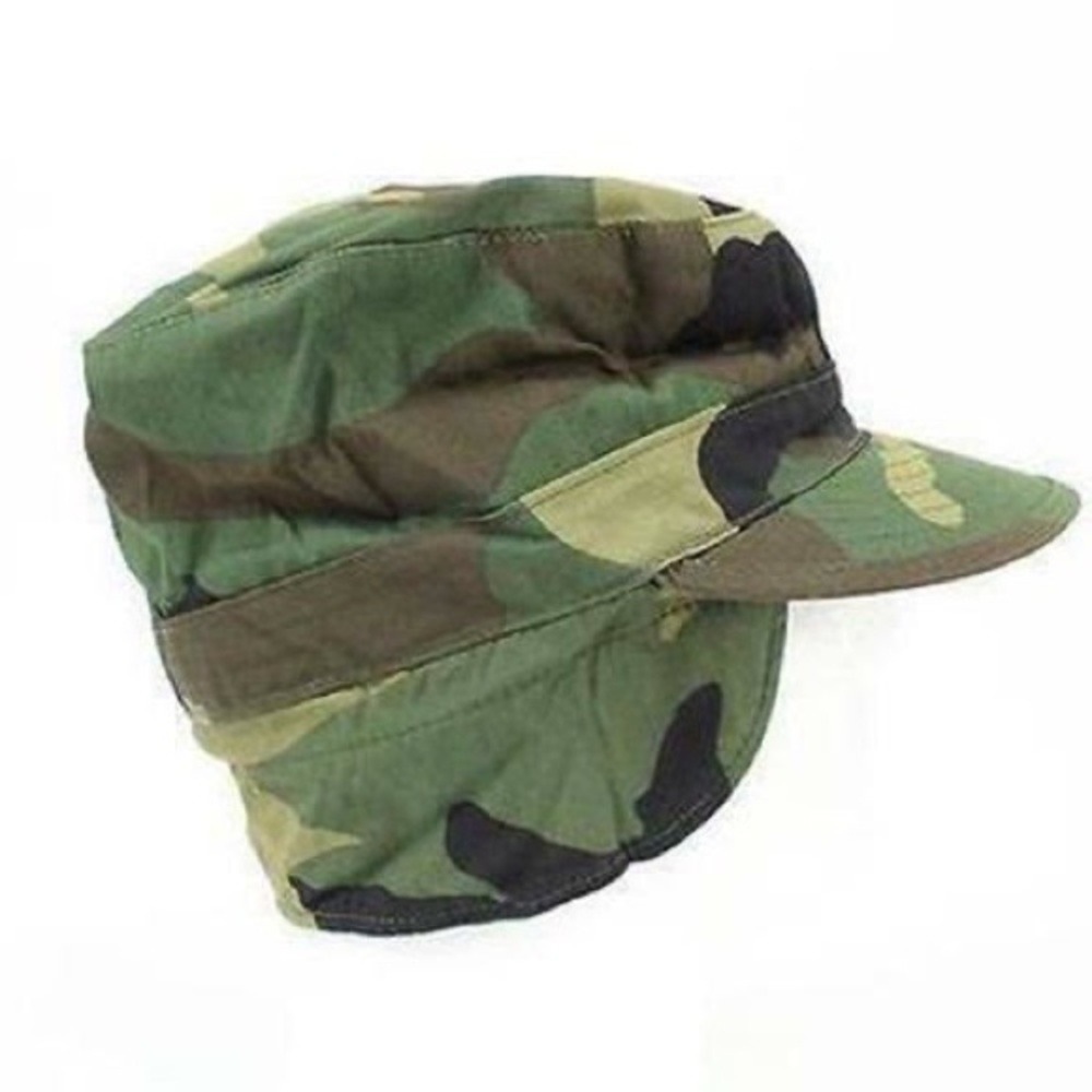 Mens Woodland Camouflage Patrol Cap Military Style Ear‎ Flaps Size 7 1/4